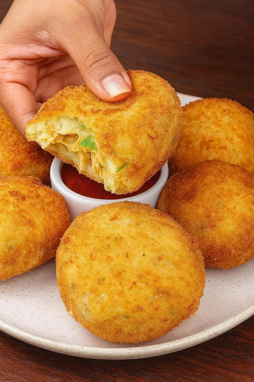 Bolas de pollo con harina de maíz en un plato atractivo