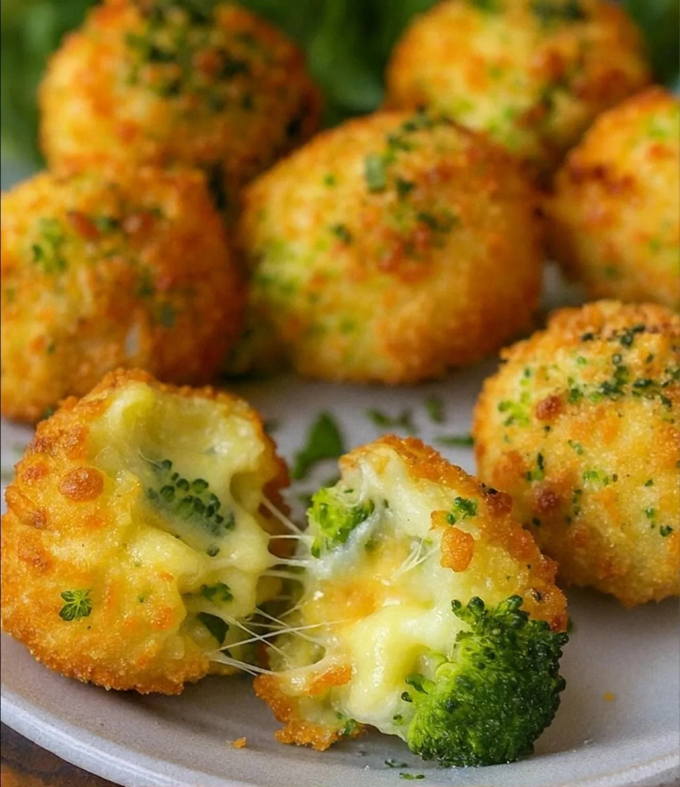 Bolas de queso de brócoli crujiente recién horneadas