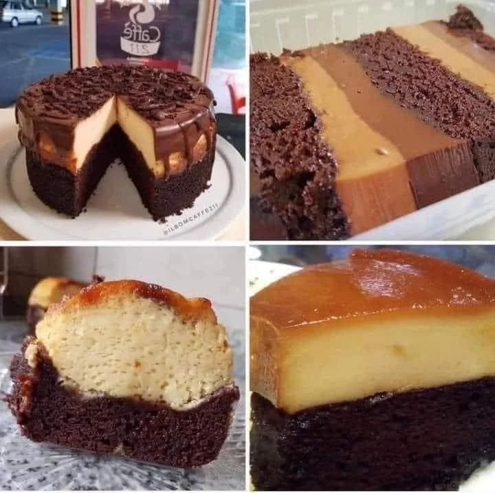 Delicioso chocoflan, un pastel de chocolate con capa de flan.