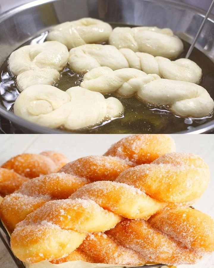 Deliciosas donas torcidas de canela recién horneadas