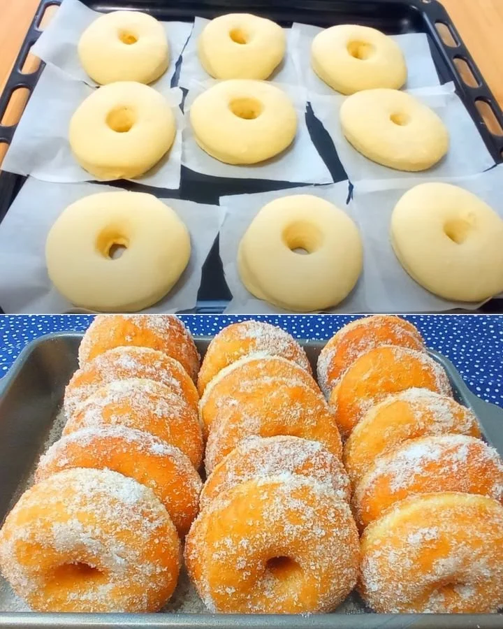 Donuts fritos con azúcar, deliciosos y esponjosos, en un plato.