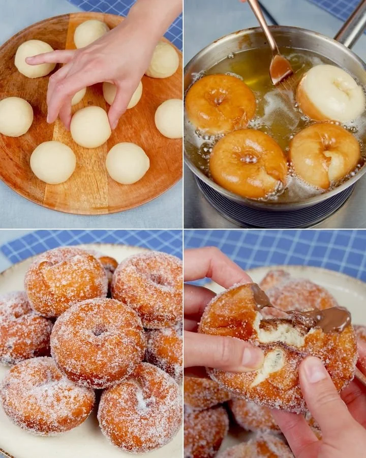 Donuts rellenos de crema de avellanas frescos y esponjosos