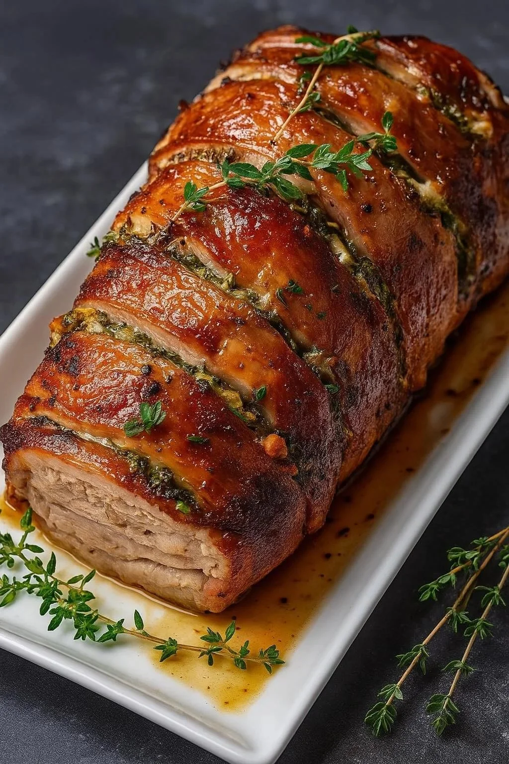 Lomo Asado con ajo y hierbas, acompañado de mantequilla dorada en un plato elegante.