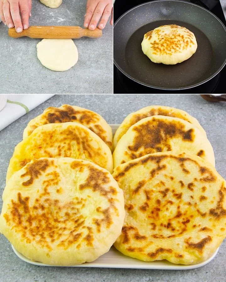 Pan naan de queso recién horneado, perfecto para acompañar cualquier comida.