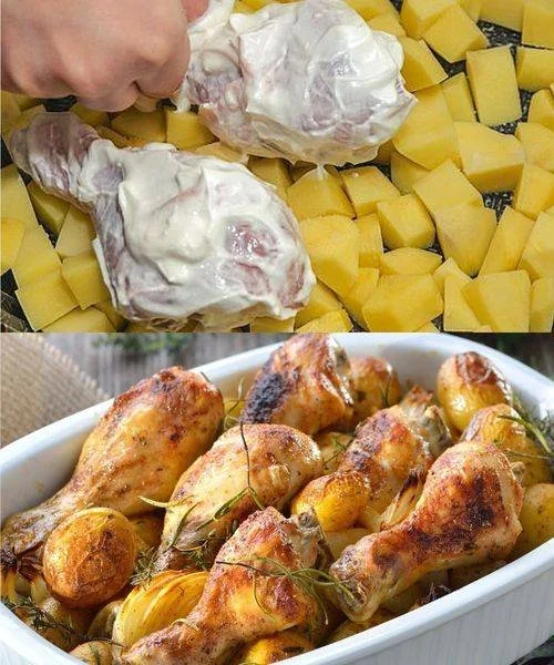 Piernas de pollo al horno doradas y jugosas listas para servir.