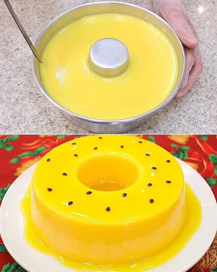 Delicioso pudín de maracuyá decorado con frutas frescas