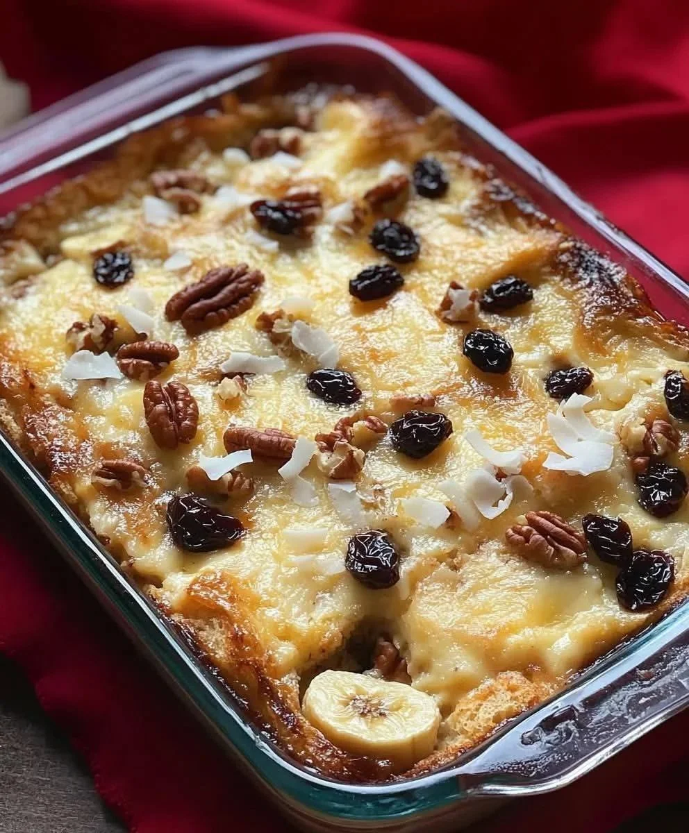 Pudín de Pan con Frutas y Nueces, un postre delicioso y fácil de preparar.