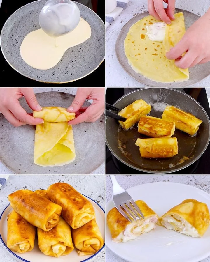 Rollitos de crepes con bechamel, un plato delicioso y cremoso.