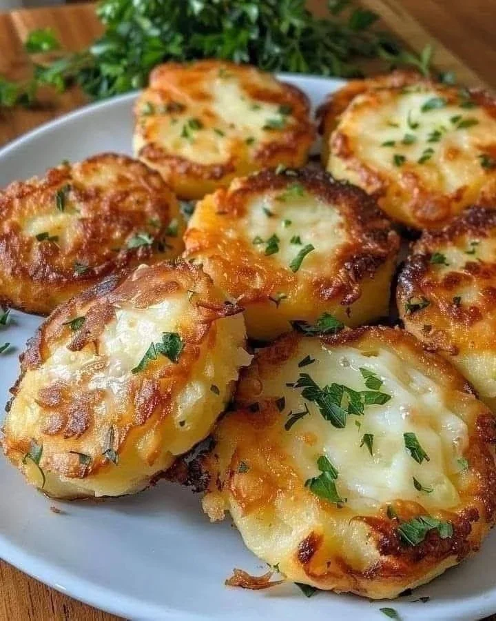 Rondas de Papa al Horno con Queso recién horneadas, doradas y deliciosas