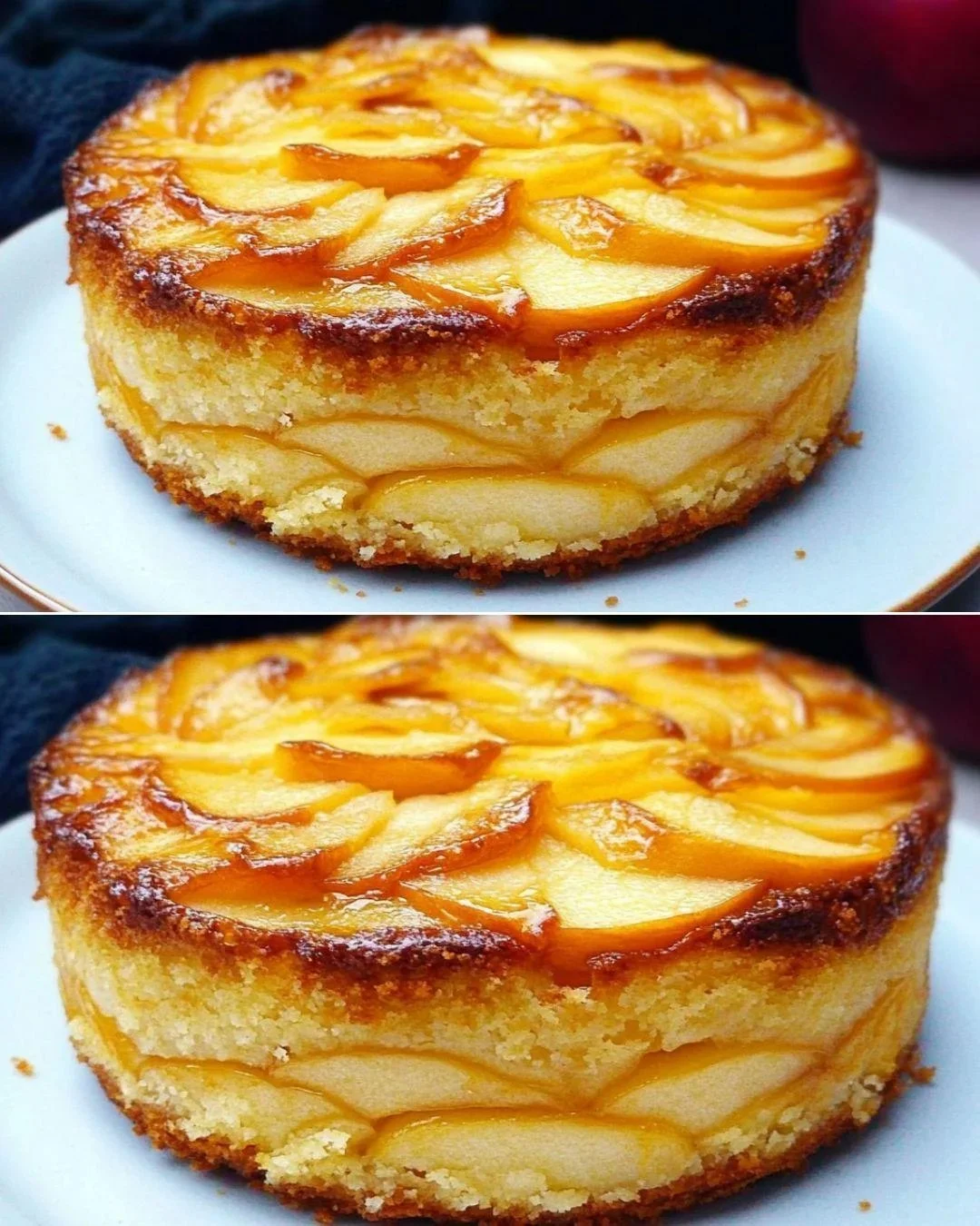 Tarta de manzana de mil capas sin harina en un plato decorativo