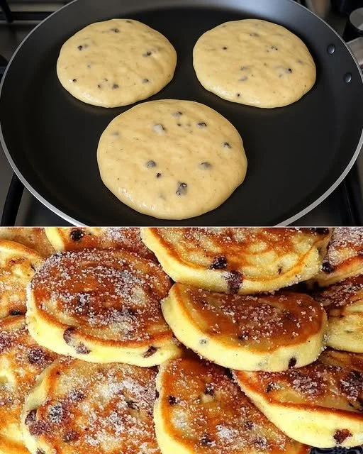 Tortitas de avena con chispas de chocolate recién hechas.
